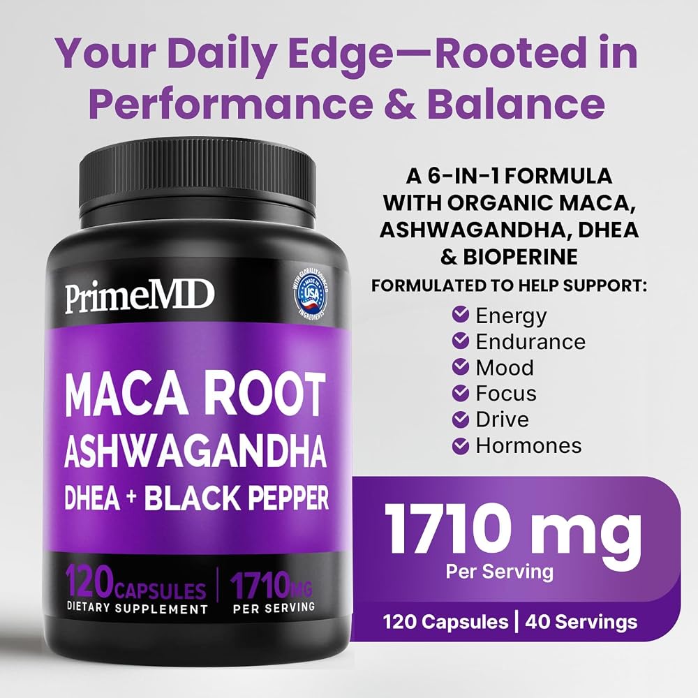 PrimeMD 6-in-1 Organic Maca Root Ashwagandha Capsules 1710mg