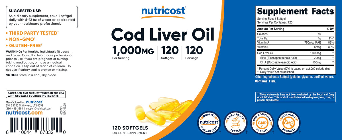 Nutricost Cod Liver Oil 1000mg - 120 Softgels - image 6