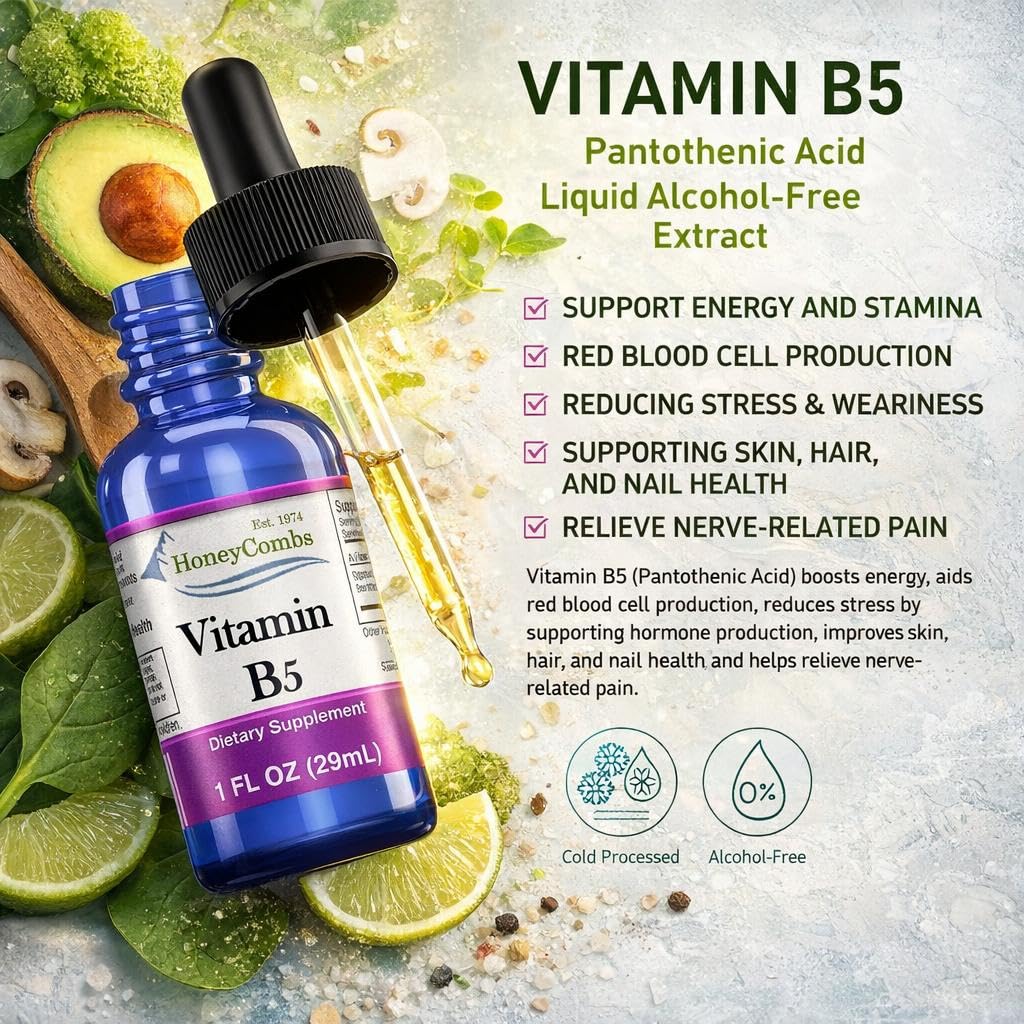 HoneyCombs Vitamin B5 Liquid Drops Pantothenic Acid - 1 Fl Oz - image 5