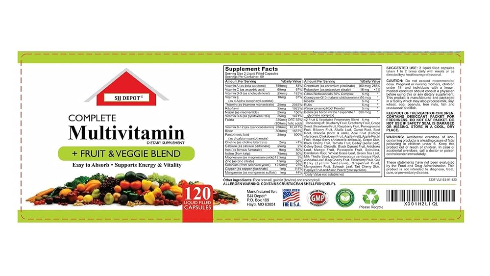 SJJ DEPOT Multivitamin with Fruit and Vegetable - 120 Capsules - image 5