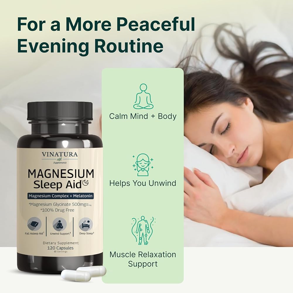 VINATURA Magnesium Glycinate Sleep Aid with Melatonin - 120 Capsules - image 3