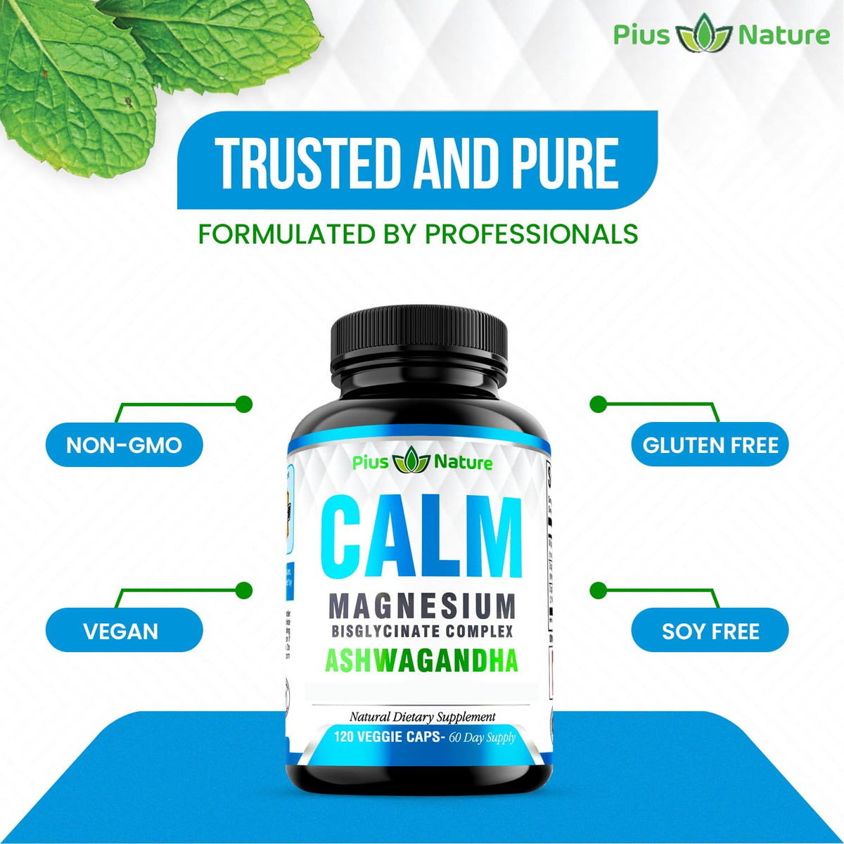 PIUS NATURE Calm Magnesium Glycinate with Ashwagandha - 120 Capsules - image 3