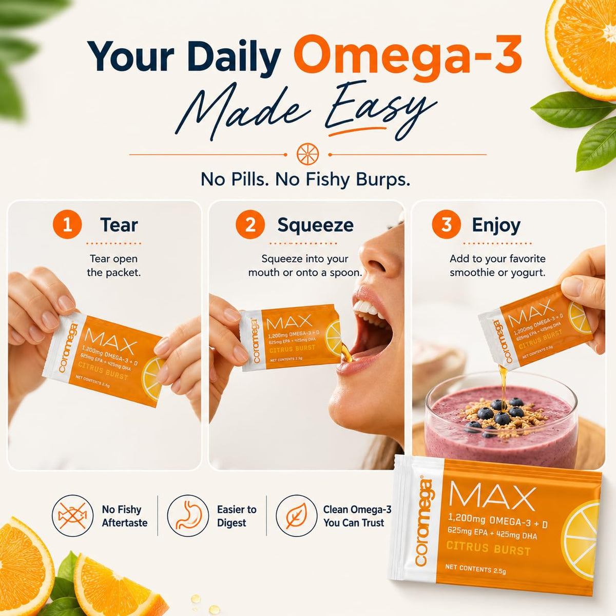 Coromega MAX Omega-3 Fish Oil + Vitamin D - 30 Packets - image 5