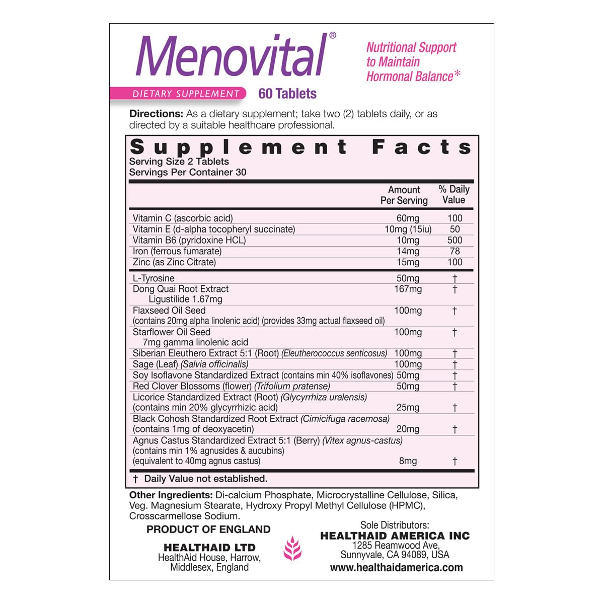 HealthAid Menovital Herbal Supplement for Hormonal Balance - 60 Tablets - image 2
