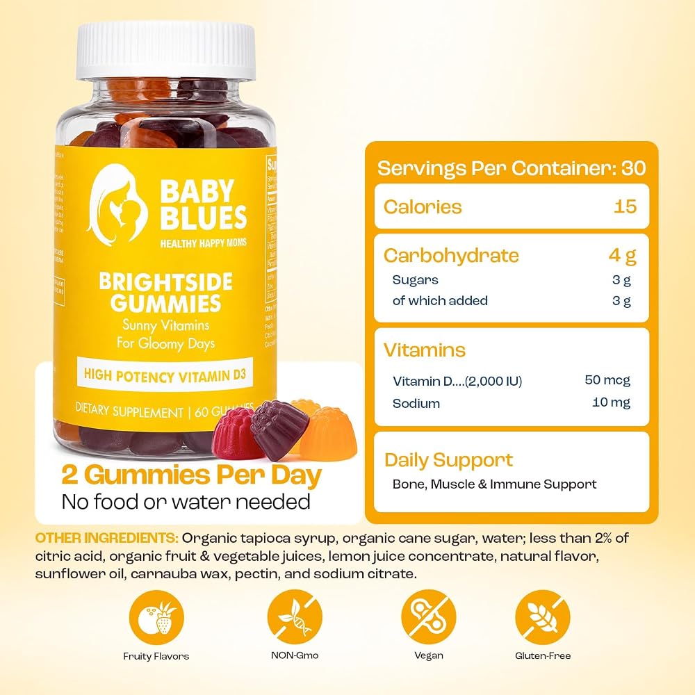 Baby Blues Brightside Vitamin D3 2000 IU Mood Support Gummies - 60 Count - image 5