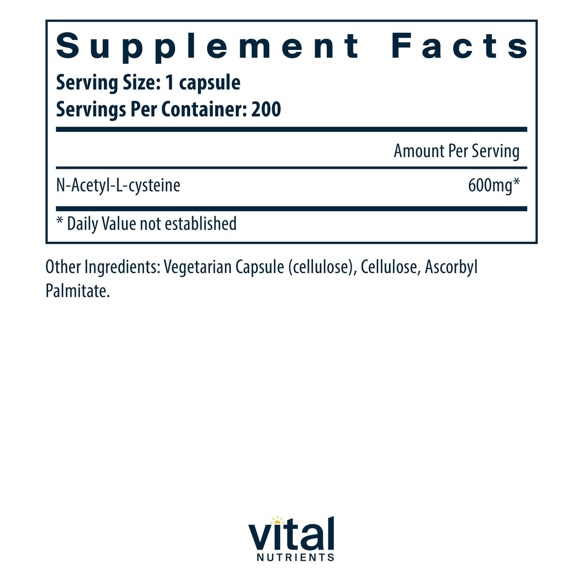 Vital Nutrients NAC 600mg - 200 Capsules - image 2