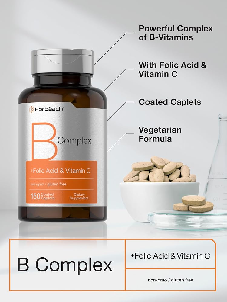 Horbäach B Complex Vitamins for Women and Men - 150 Caplets - image 4