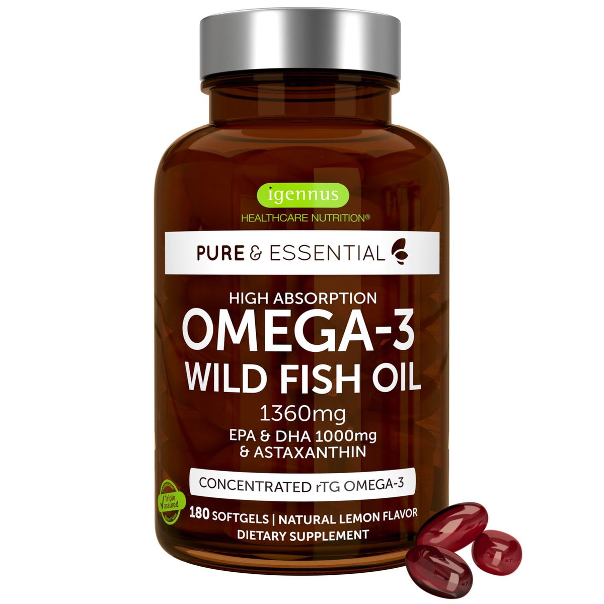 Igennus Ultra Pure Omega 3 rTG Fish Oil - 180 Softgels