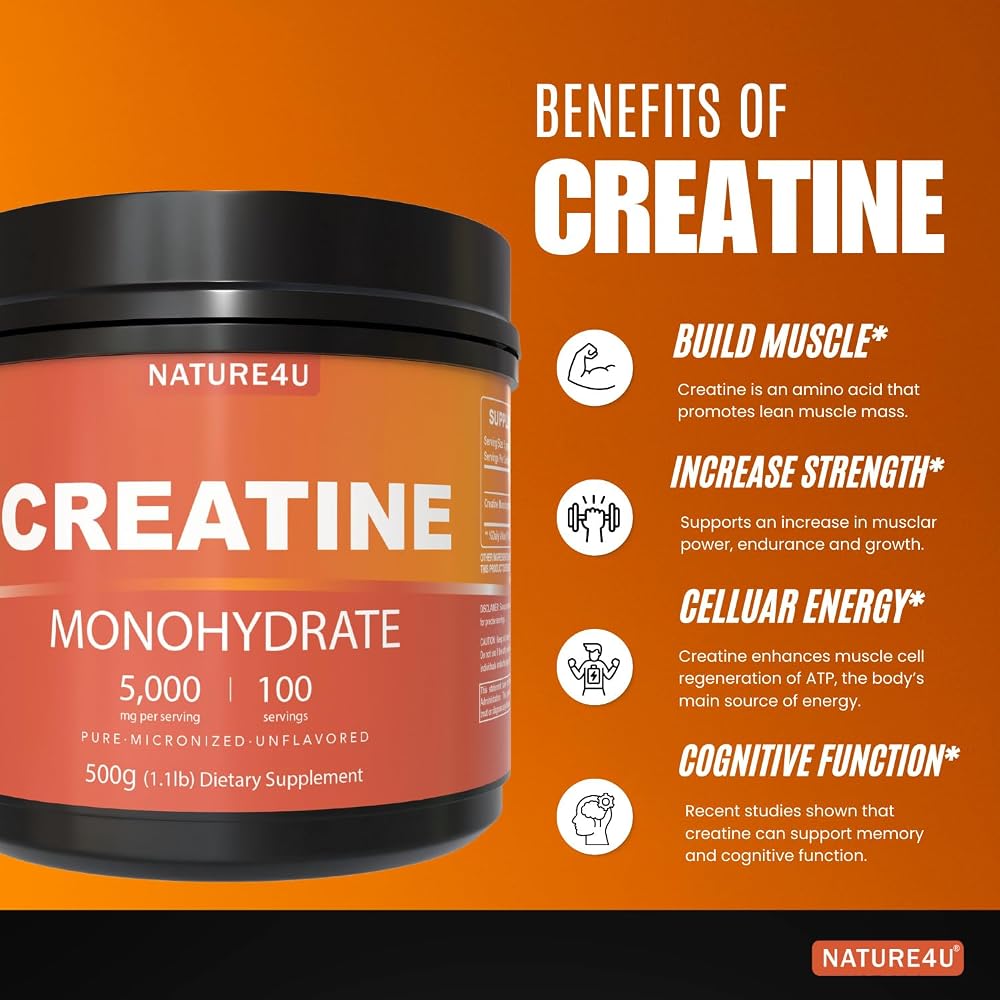 Nature4U Micronized Creatine Monohydrate Powder - 100 Servings - image 3