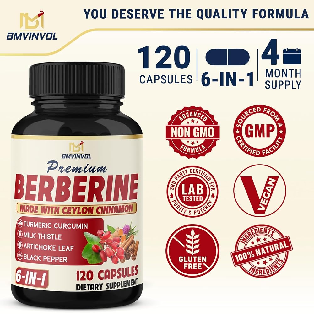 BMVINVOL Berberine Supplement with Ceylon Cinnamon & Turmeric - 120 Capsules - image 7