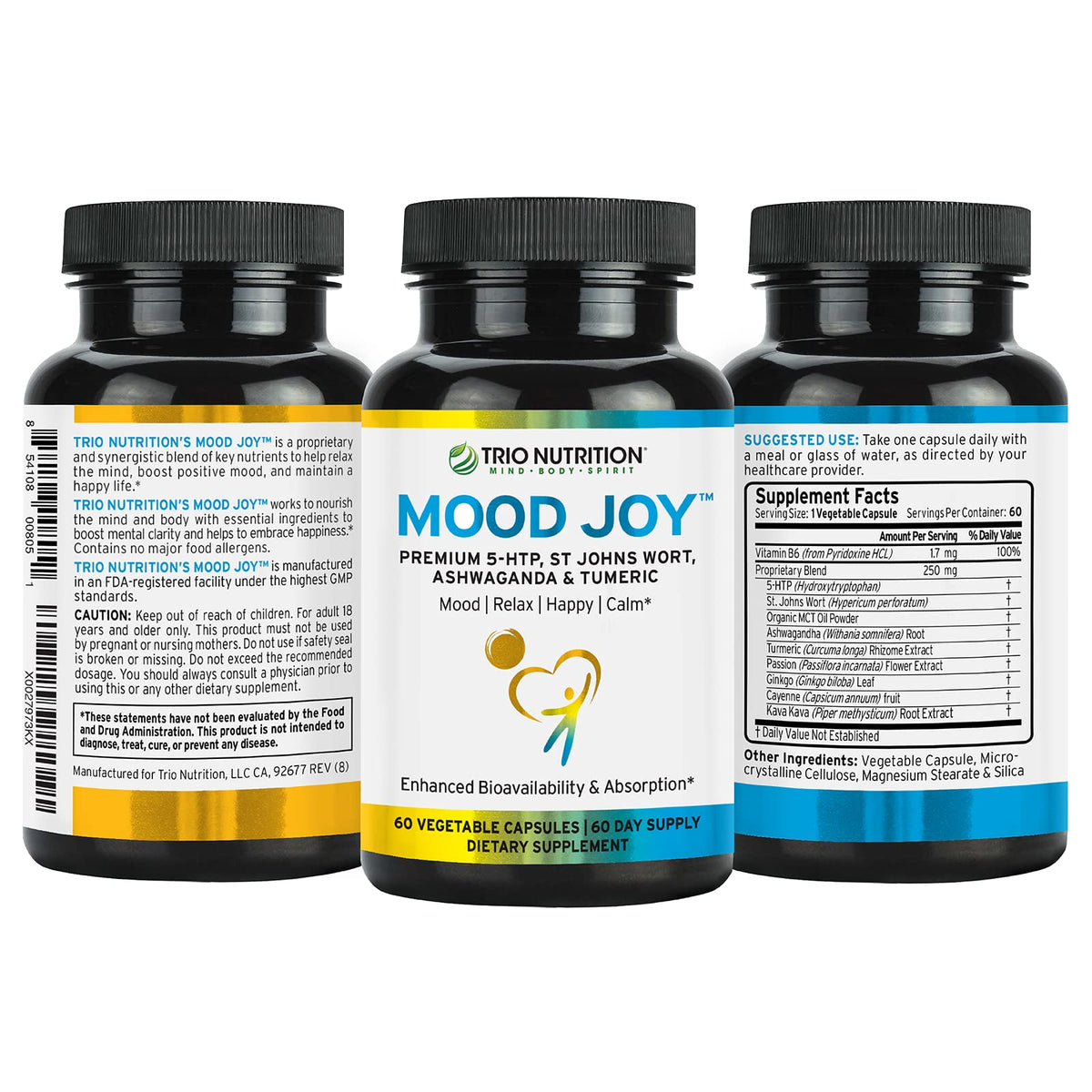 TRIO NUTRITION Mood Joy Turmeric & Ashwagandha with 5-HTP - 60 Capsules - image 2