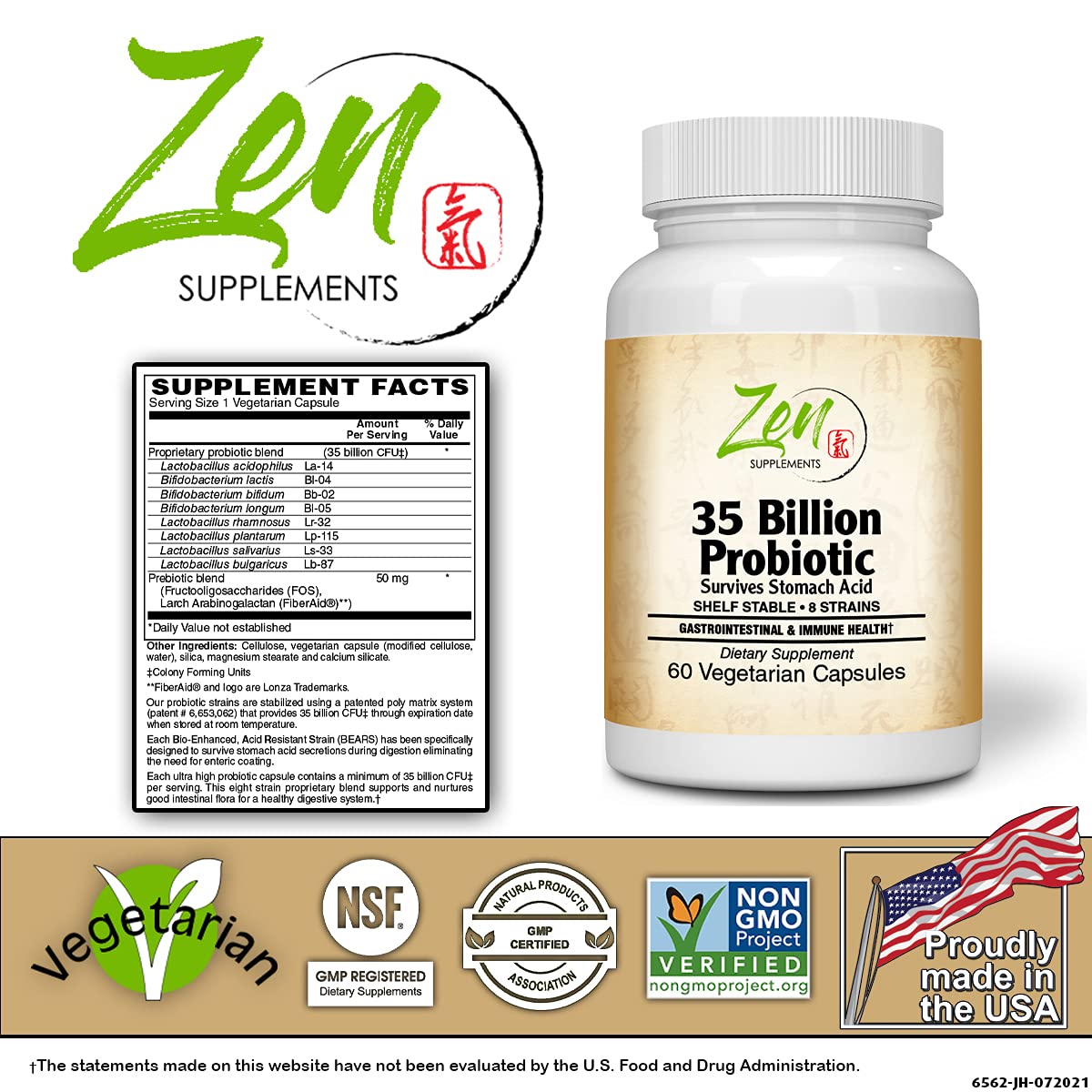 Zen Supplements 35 Billion CFU Probiotic 8 Strains - 60 Vegetarian Capsules - image 5