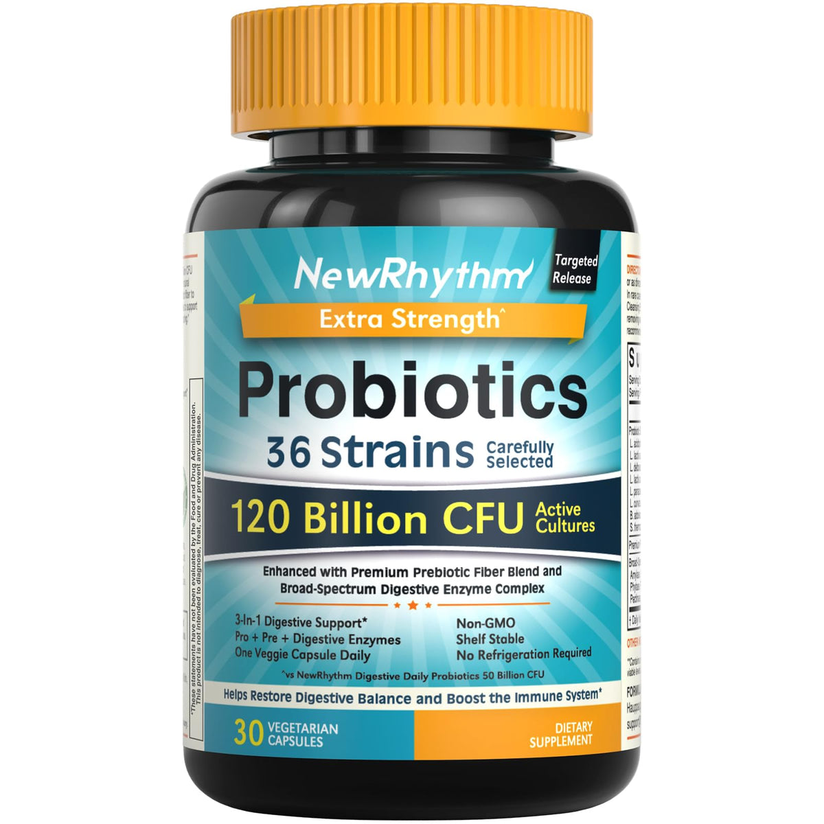 NewRhythm Probiotics 120 Billion CFU 36 Strains with Prebiotics - 30 Capsules
