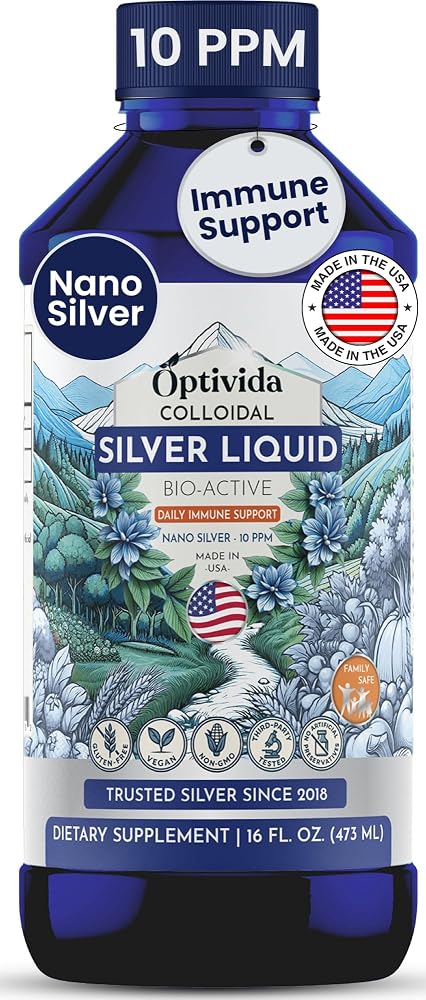 OPTIVIDA Colloidal Silver Liquid 10 PPM Nano Silver Hydrosol - 16 fl oz