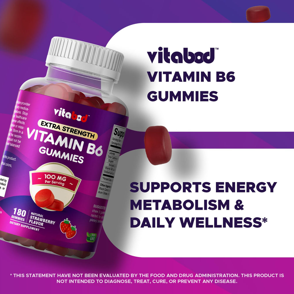 Vitabod Extra Strength Vitamin B6 Gummies 100mg - 180 Gummies - image 4