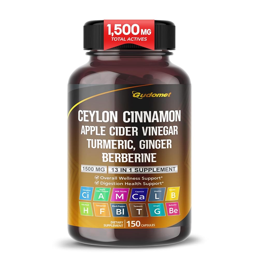 GUDOMET Ceylon Cinnamon 1500 mg with Apple Cider Vinegar - 150 Capsules