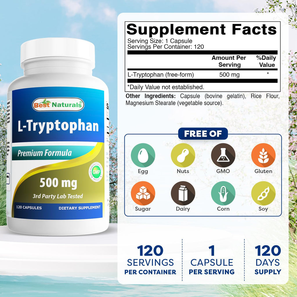 Best Naturals L-Tryptophan 500 mg - 360 Capsules - image 2
