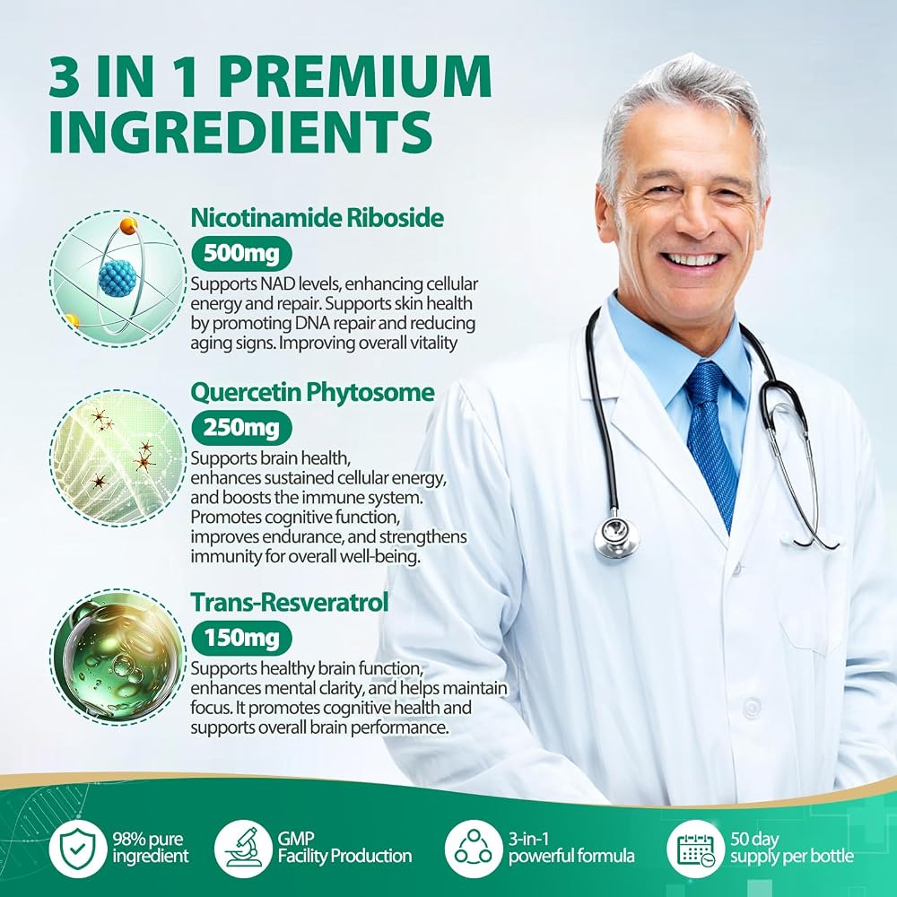 BURMINY Nicotinamide Riboside Resveratrol NAD+ - 100 Capsules - image 5
