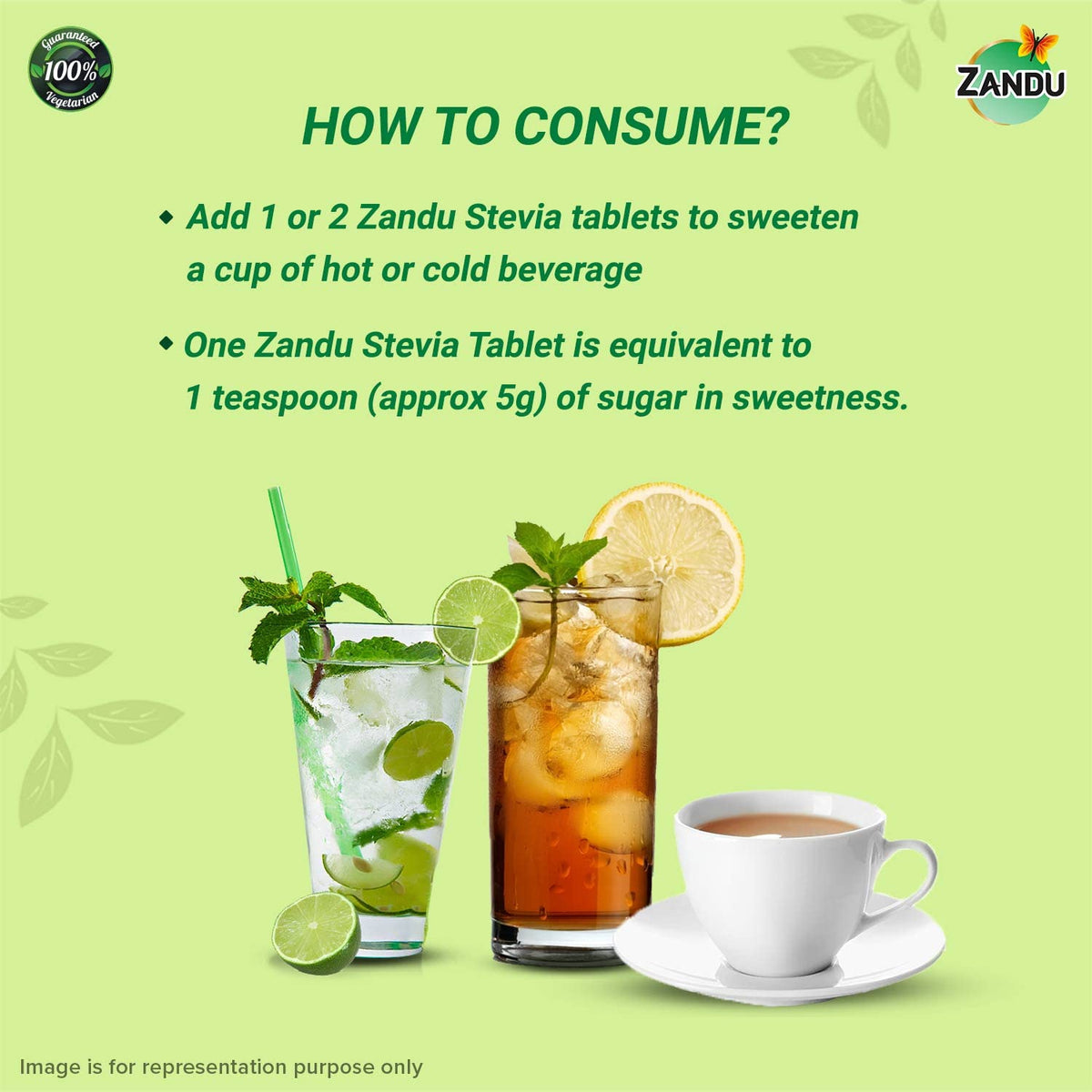 Zandu Stevia Tablets Natural Sweetener - 100 Tablets - image 5