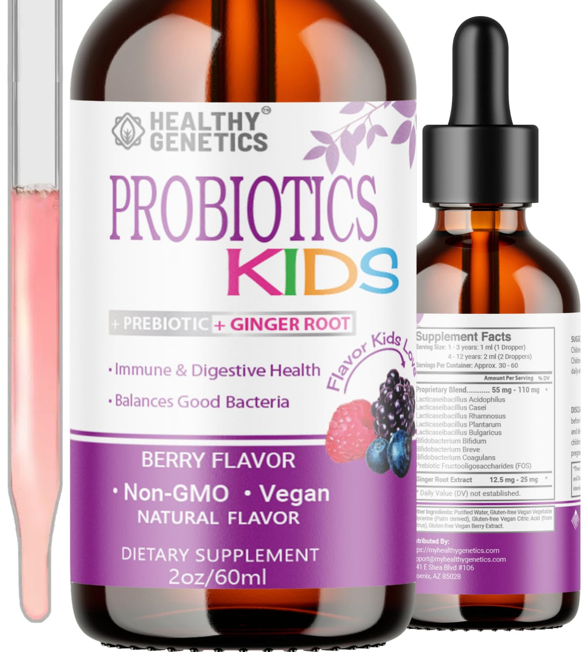 Healthy Genetics Liquid Probiotics for Kids & Toddlers - 2 Fl Oz
