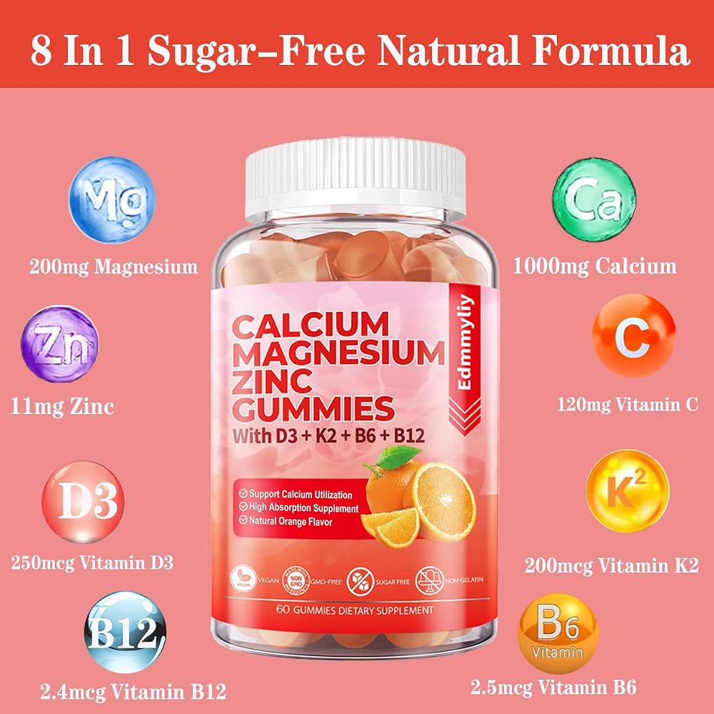 Edmmyliy Calcium Magnesium Zinc Gummies with Vitamin D3 & B12 - 120 Gummies - image 3