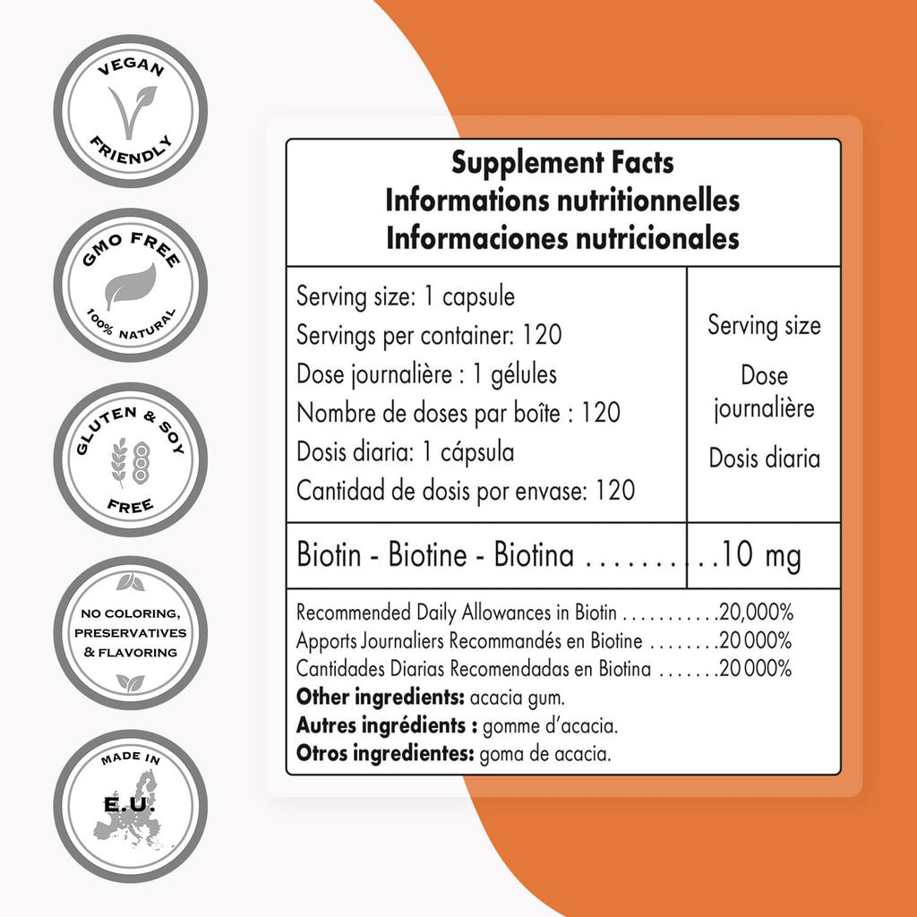 Supersmart Biotin 10,000mcg Vitamin B7 - 120 Vegetarian Capsules - image 4