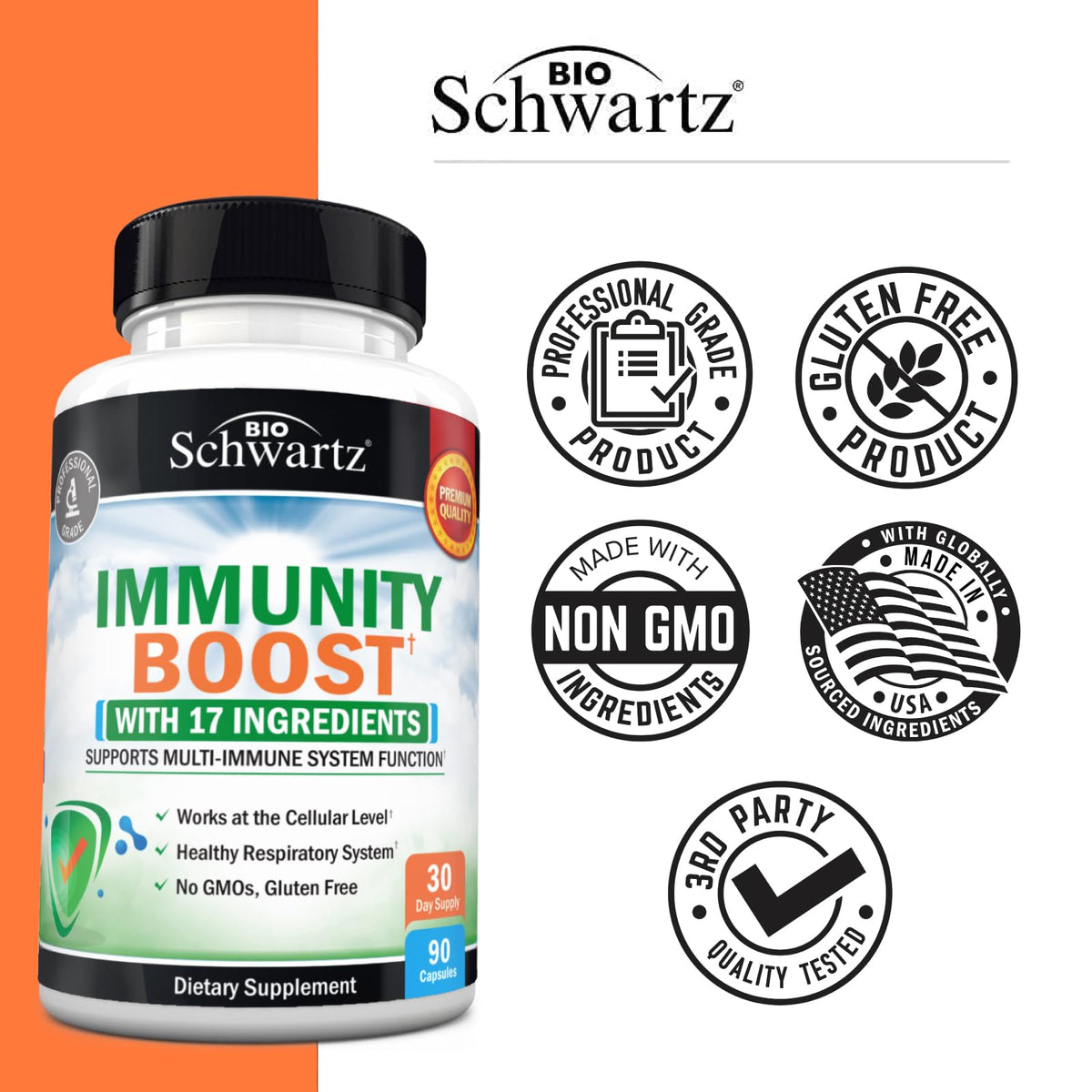 BioSchwartz Immune Support Supplement with Vitamin C and Zinc - 90 Capsules - image 5