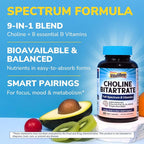Vitalibre Choline Bitartrate 300mg with B Vitamins - 60 Vegan Capsules - image 3