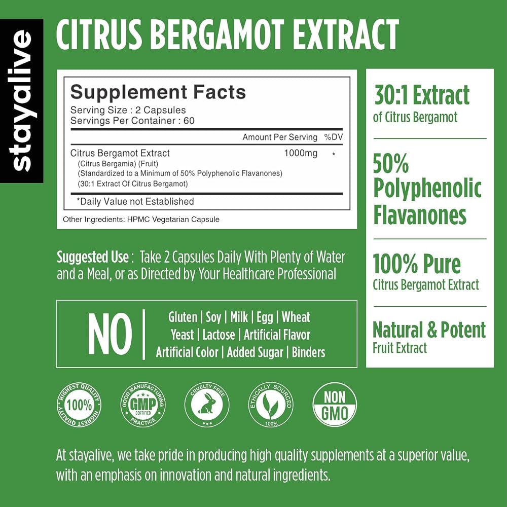 STAY ALIVE Citrus Bergamot 1000mg Capsules - 120 Count - image 2