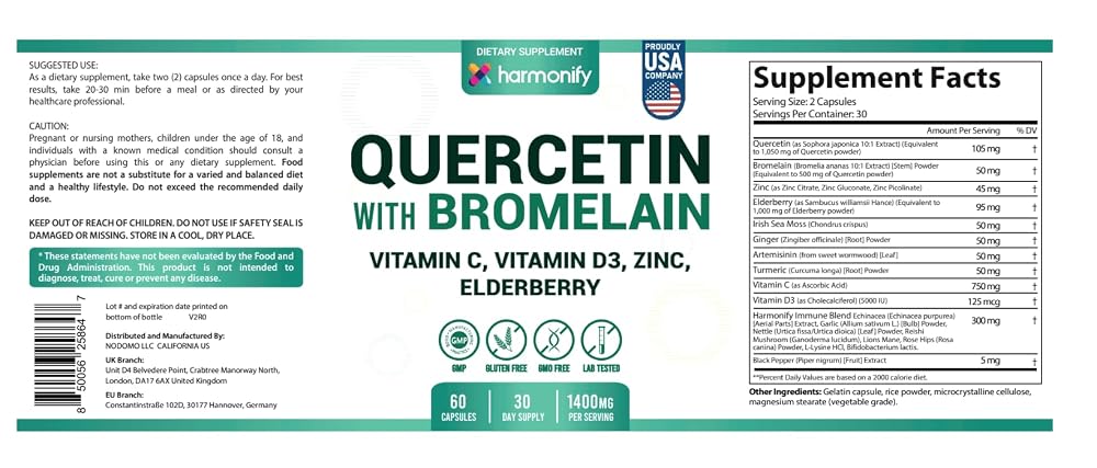 HARMONIFY Quercetin with Bromelain Immune Blend - 60 Vegetarian Capsules - image 7