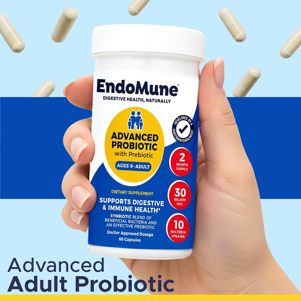 Endomune Advanced Adult Probiotic with Prebiotic - 60 Capsules - image 2