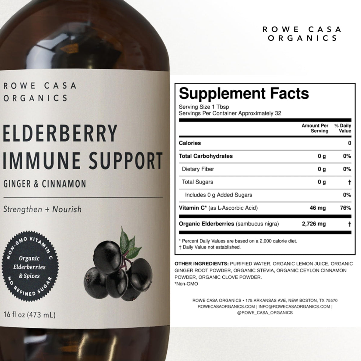 Rowe Casa Organics Elderberry Syrup with Vitamin C & Zinc - 16 Fl Oz - image 2