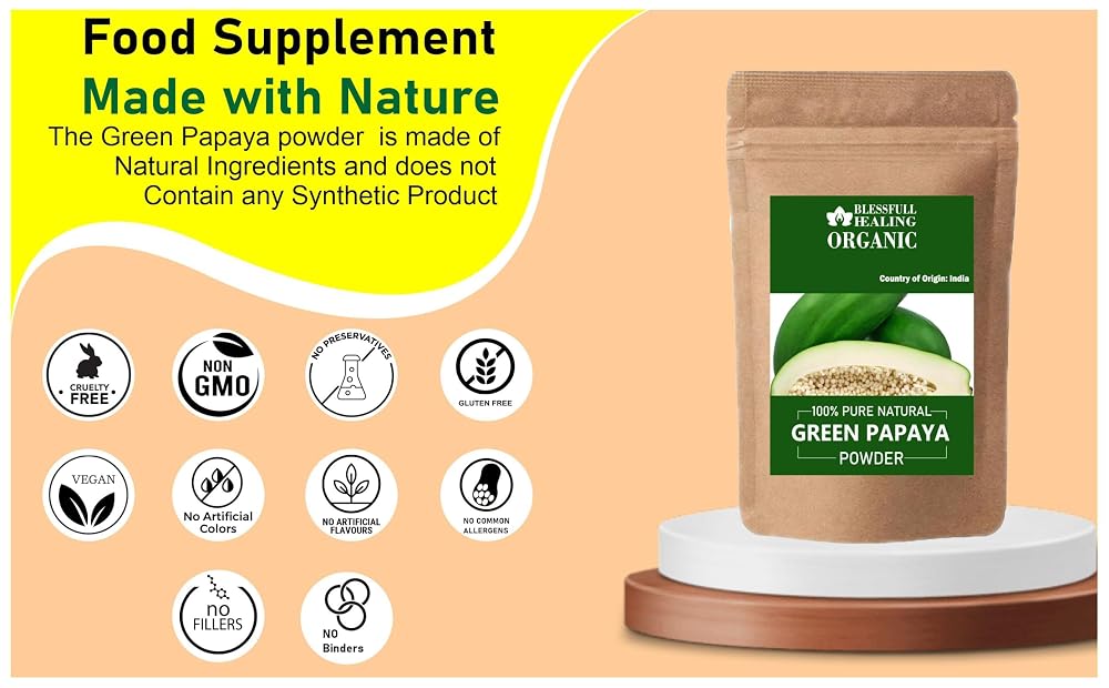 Blessfull Healing Organic Green Papaya Powder 100% Pure Natural 200