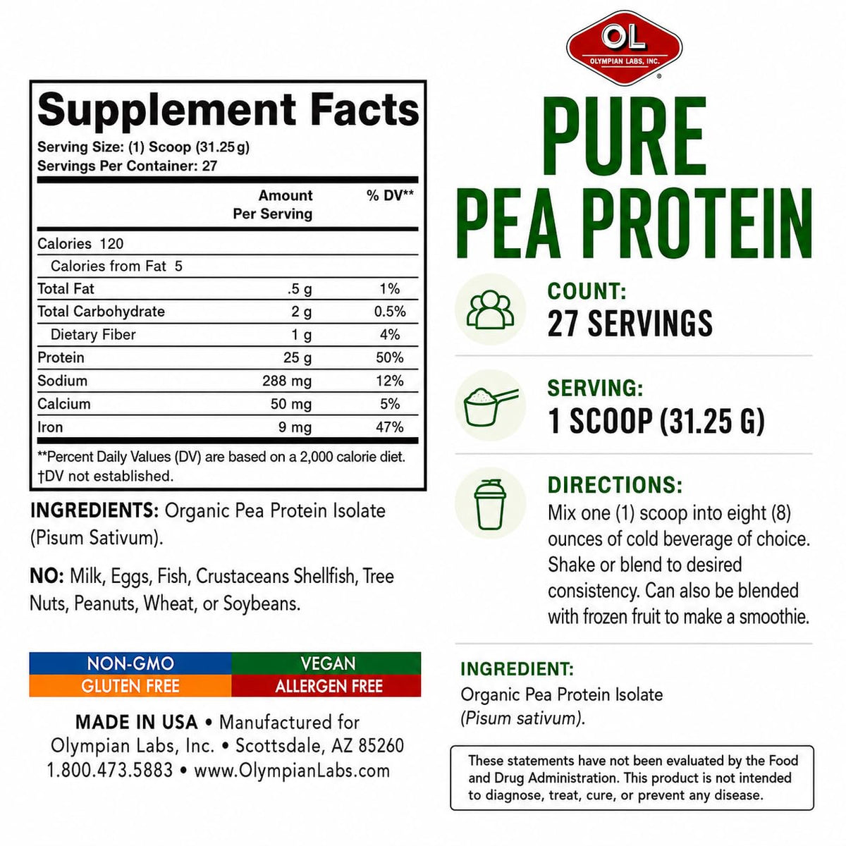 Olympian Labs Plant Based Pea Protein Powder Unflavored - 2 Pound - image 4
