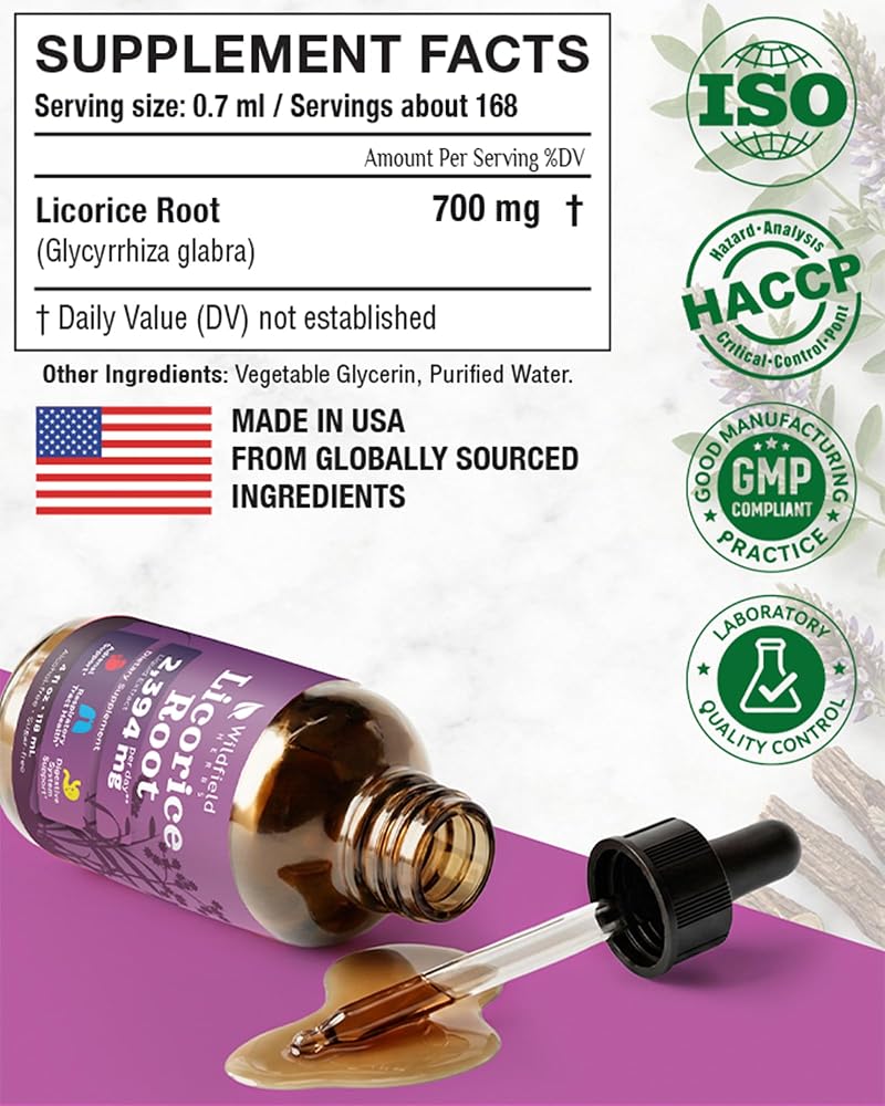 WILDFIELD HERBS 4 Oz Licorice Root Extract Liquid Drops - Digestive, Lung & Skin Support | 2 Month Supply | - Made in USA - Licorice Root Supplement - Alcohol & Sugar Free - image 3