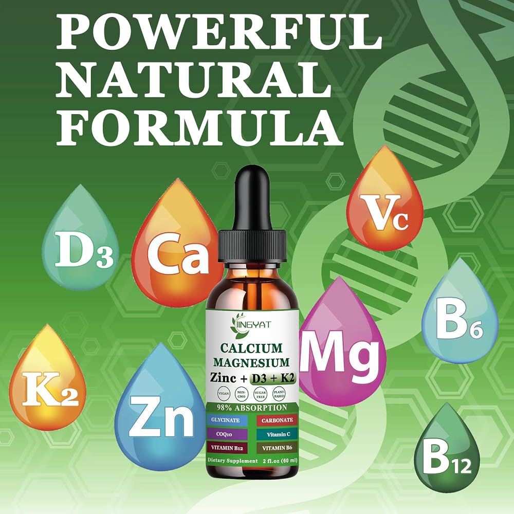 JINGYAT Calcium Magnesium Zinc Liquid Drops for Bone Strength - 2 Fl Oz - image 3
