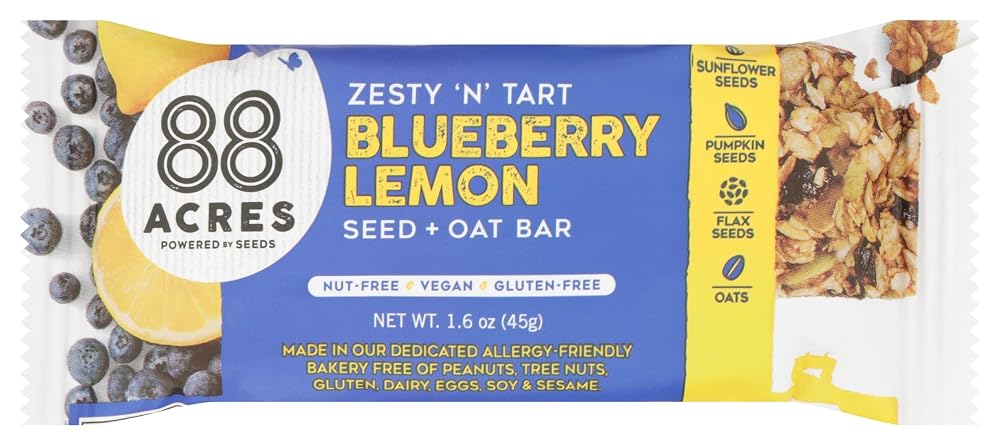 88 Acres Blueberry Lemon Seed Oat Bar, Gluten Free, Nut Free - 9 Bars