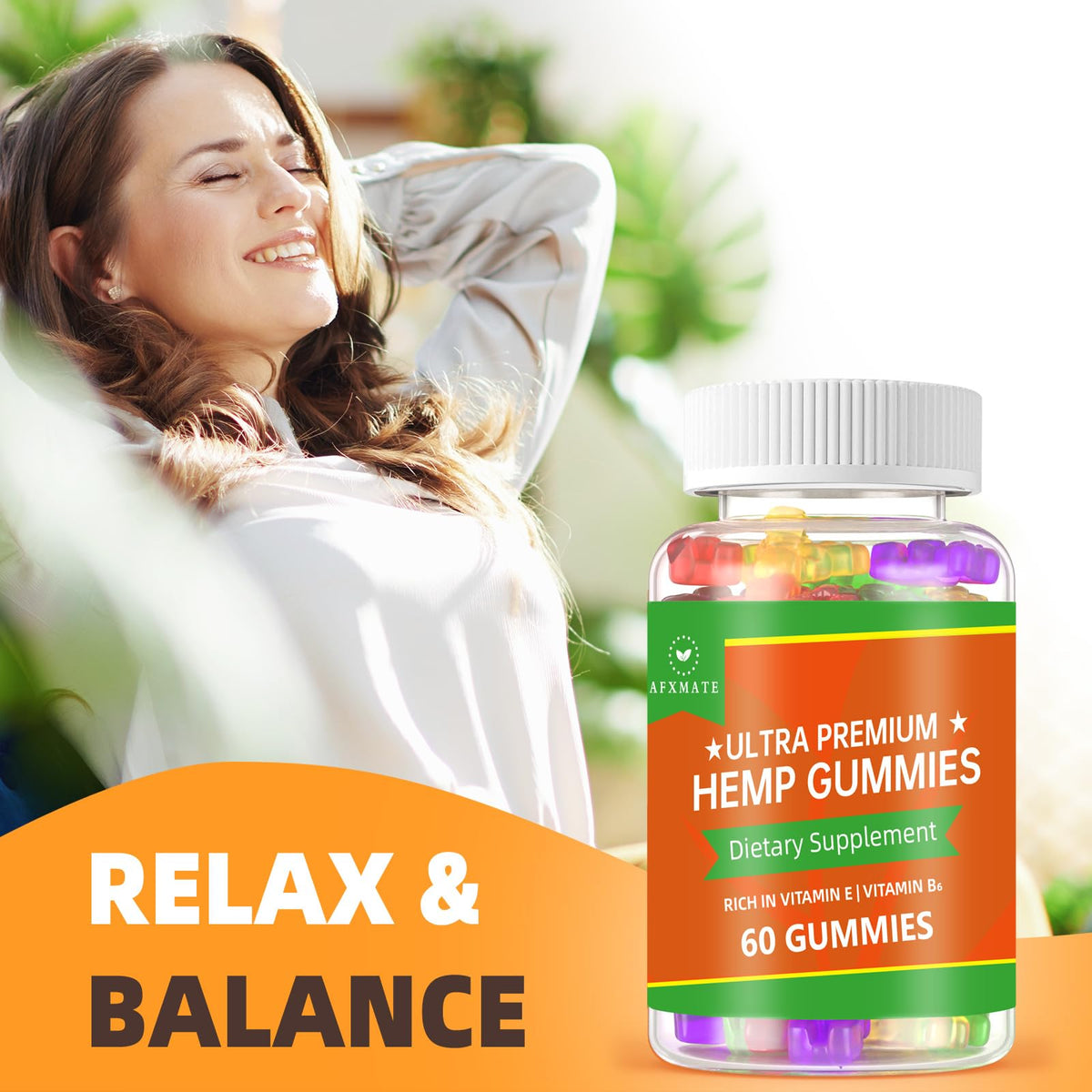 AFXMATE Hemp Gummies Omega 3-6-9 for Relaxation - 120 Gummies - image 2