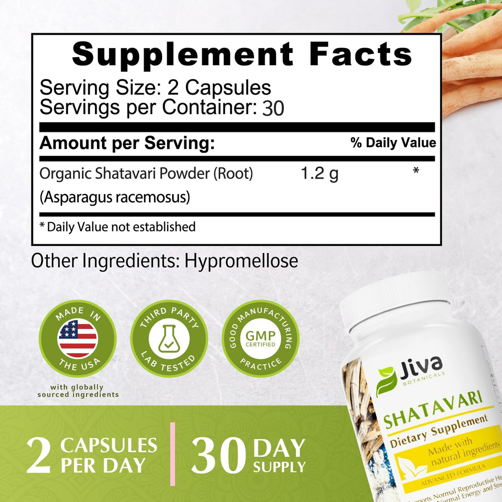 Jiva Botanicals Shatavari Capsules 1200mg Organic - 60 Count - image 4