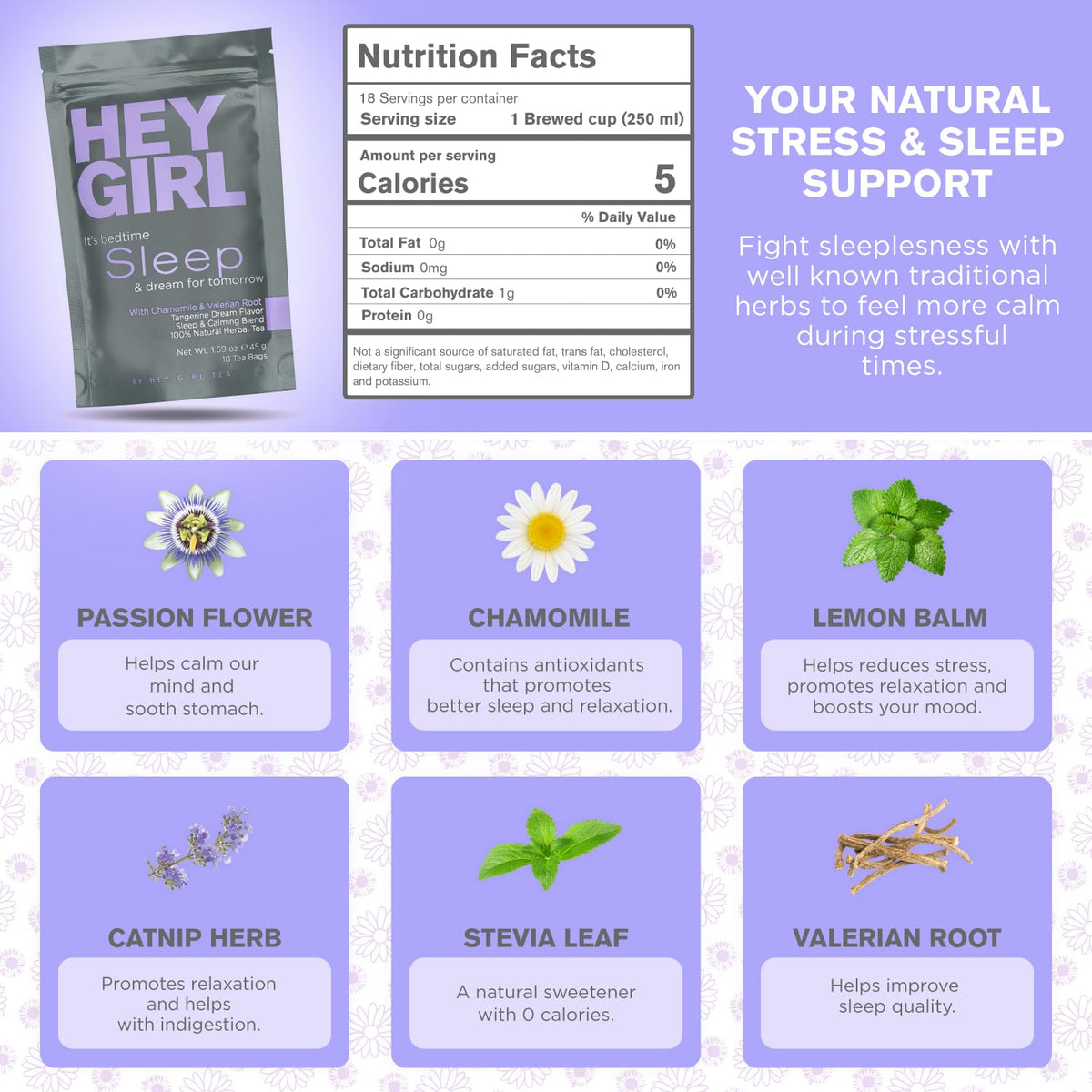 Hey Girl Tea Sleep Tea for Bedtime - Calming Sleepytime Herbal Tea