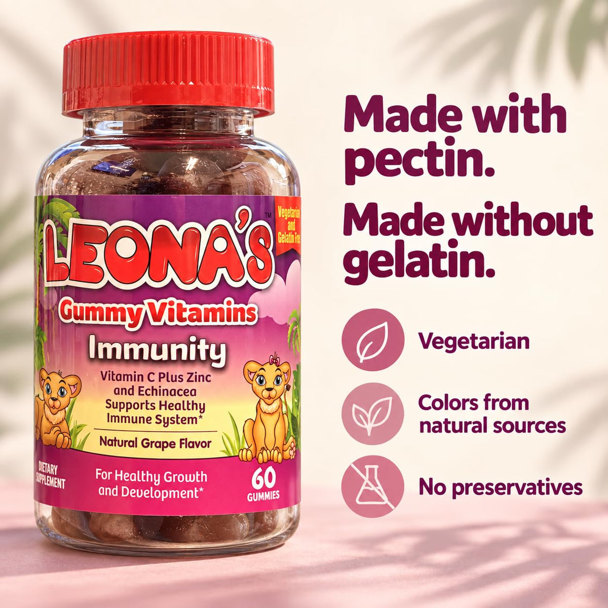 LEONA'S Immunity Gummies for Kids, Natural Grape Flavor - 60 Count - image 5