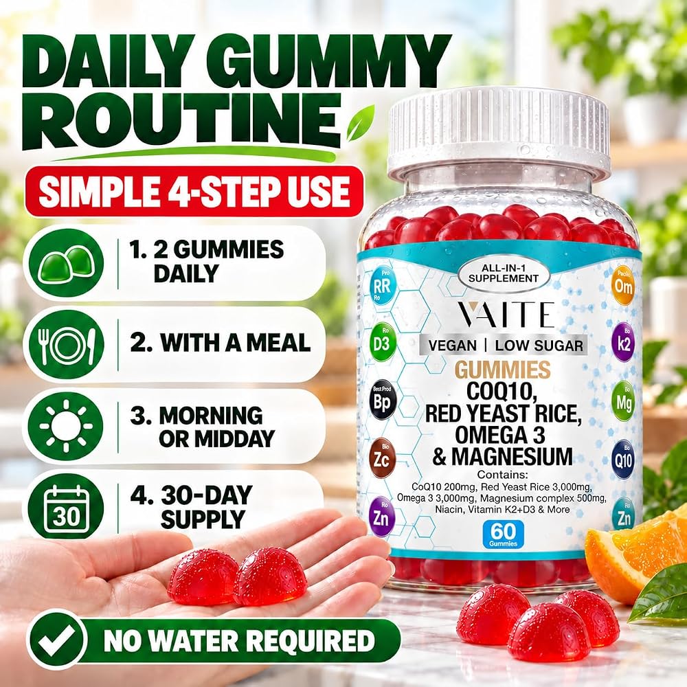 VAITE CoQ10 200mg Gummies with Red Yeast Rice & Magnesium - 60 Gummies - image 4