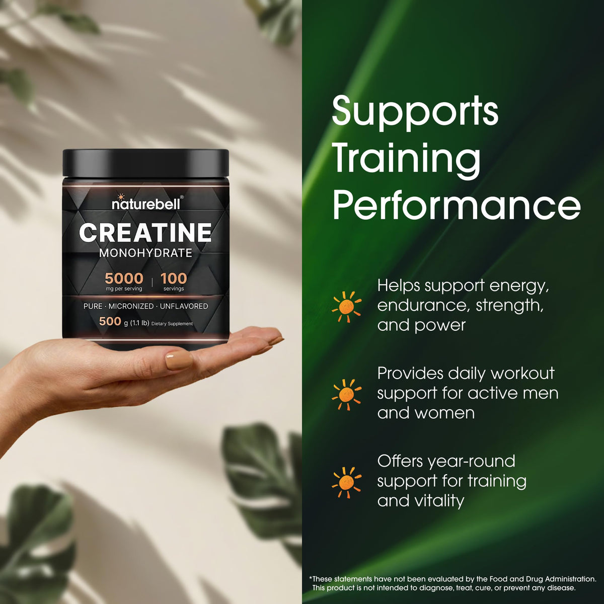 NatureBell Instant Creatine Monohydrate Powder 5,000mg Per Serving