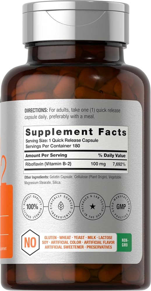 Horbäach Vitamin B2 Riboflavin 100mg - 180 Capsules - image 2