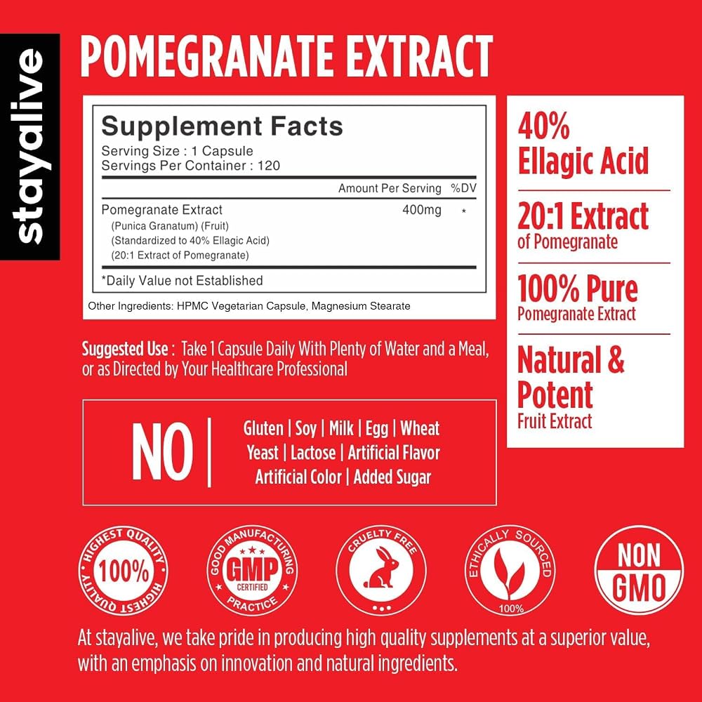 STAY ALIVE Pomegranate Extract Capsules 20:1 - 120 Count - image 2