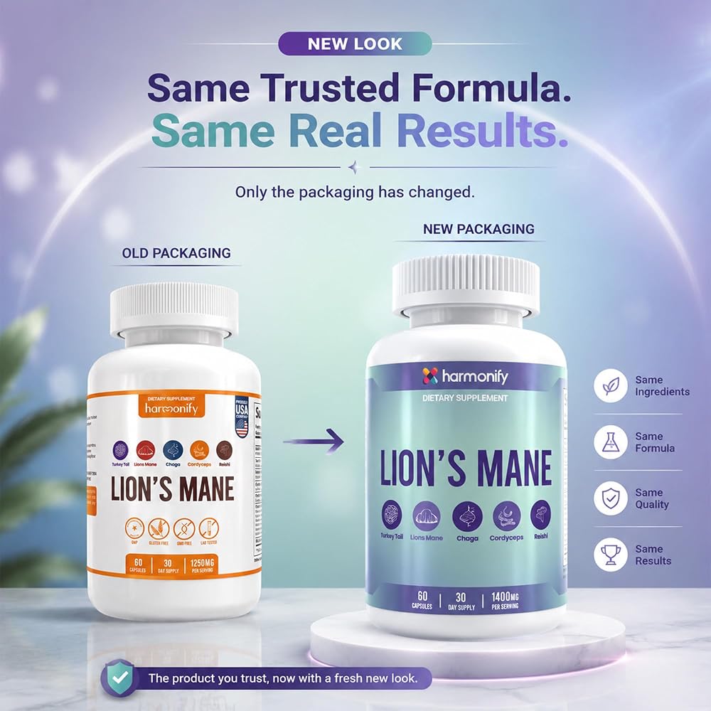 HARMONIFY Lions Mane Mushroom Supplement 20 in 1 Blend - 60 Capsules - image 4