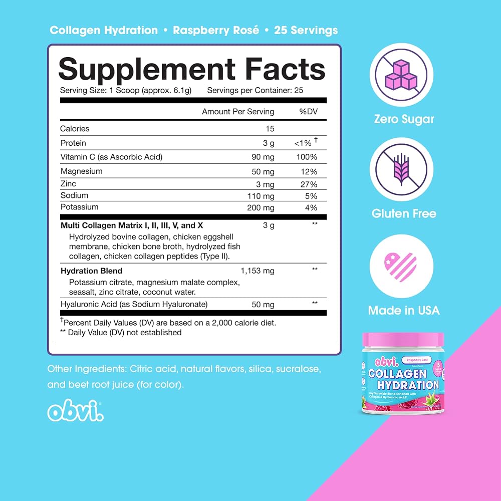 Obvi Hydration Powder with 5 Collagen Types & Hyaluronic Acid - 30 Servings - image 2