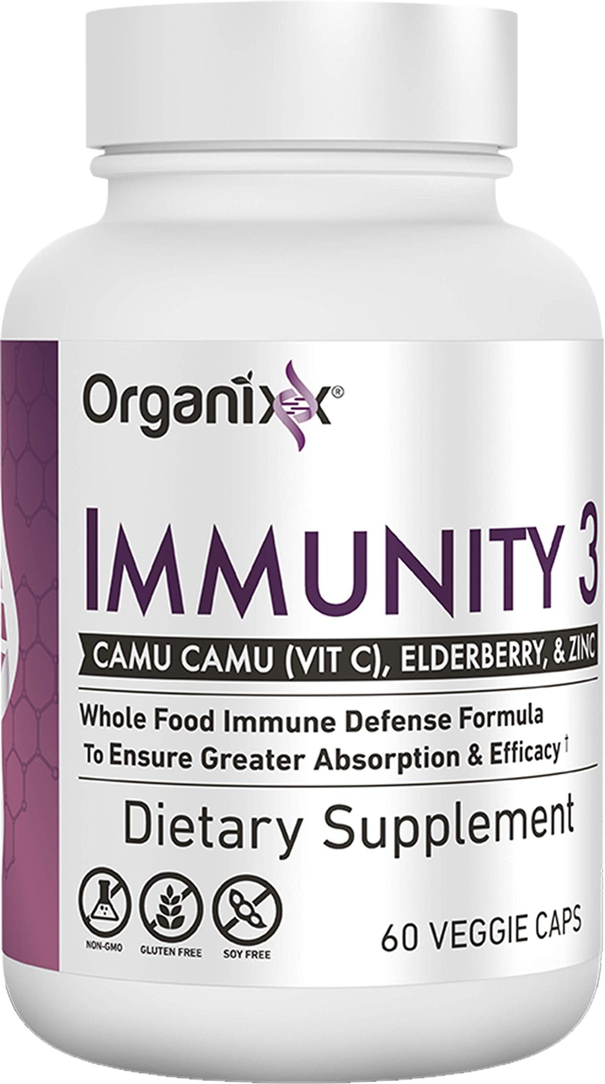 Organixx Immunity 3 Vitamin C, Zinc & Elderberry - 60 Capsules