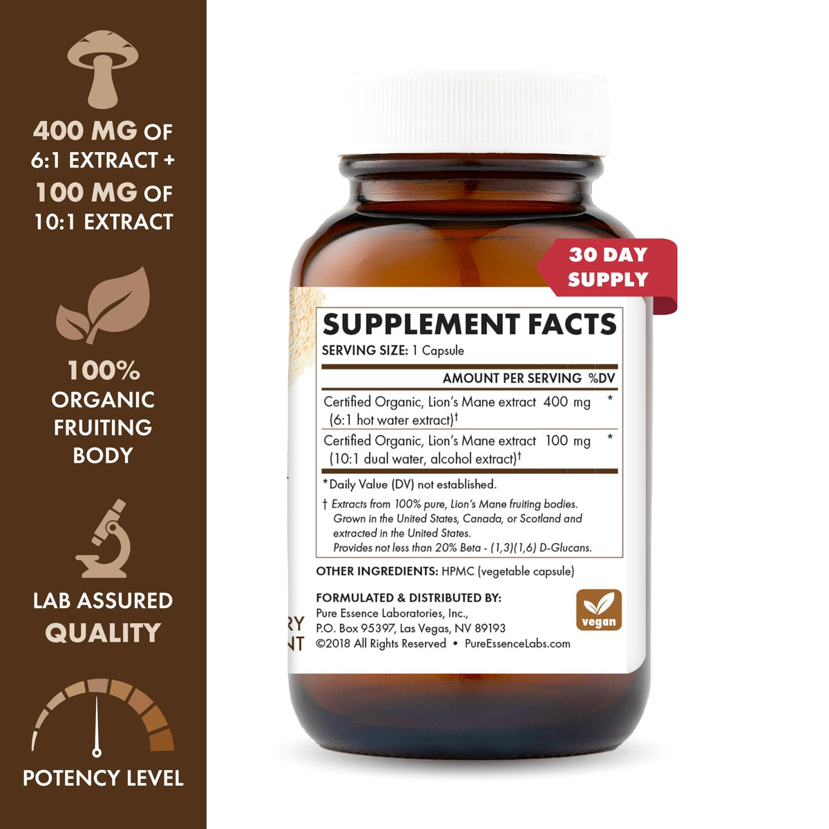 PURE ESSENCE LABS MyPure Lions Mane Organic Mushroom Supplement