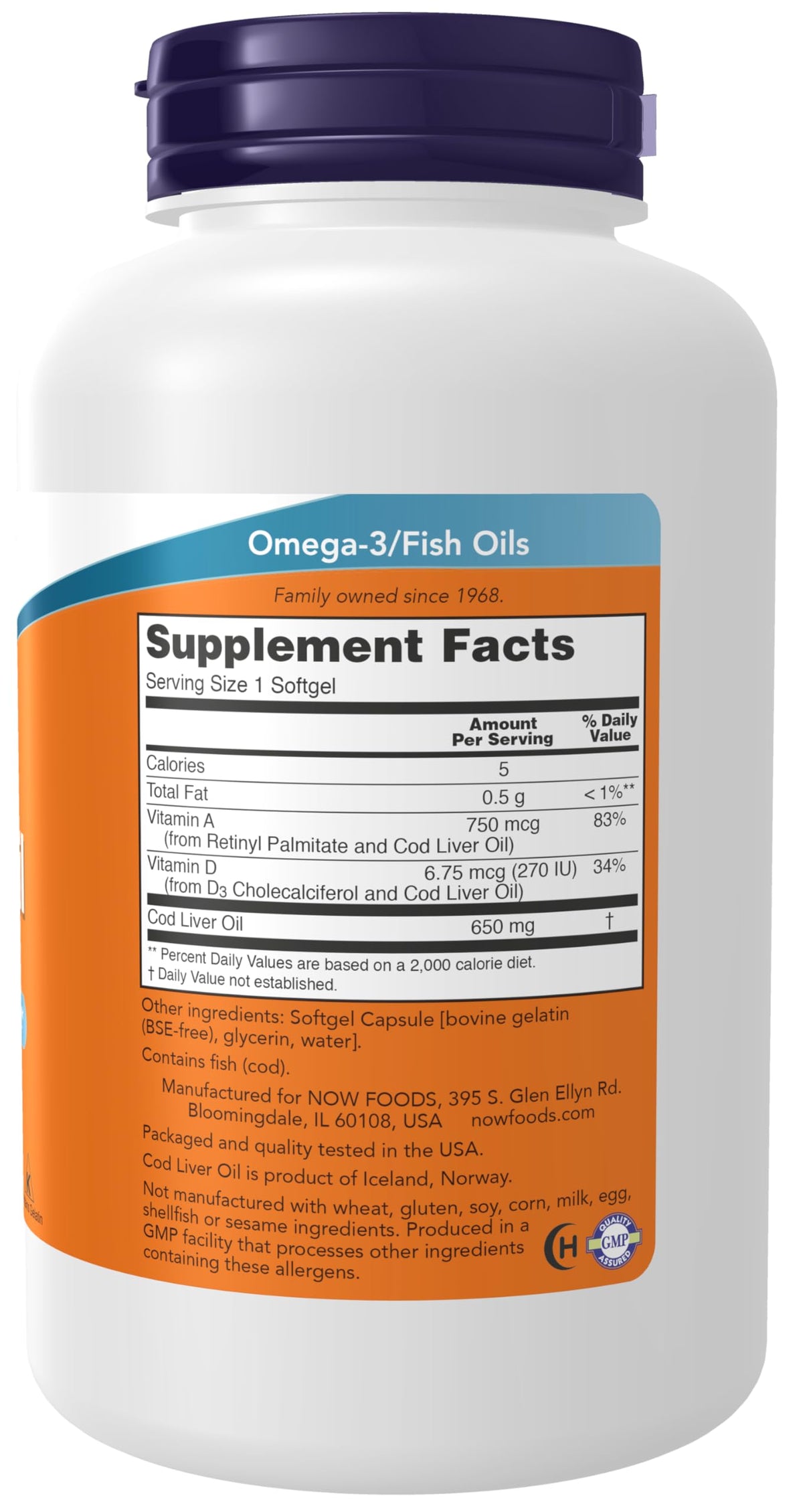 NOW Cod Liver Oil 650 mg with Vitamins A & D-3 - 250 Softgels - image 2
